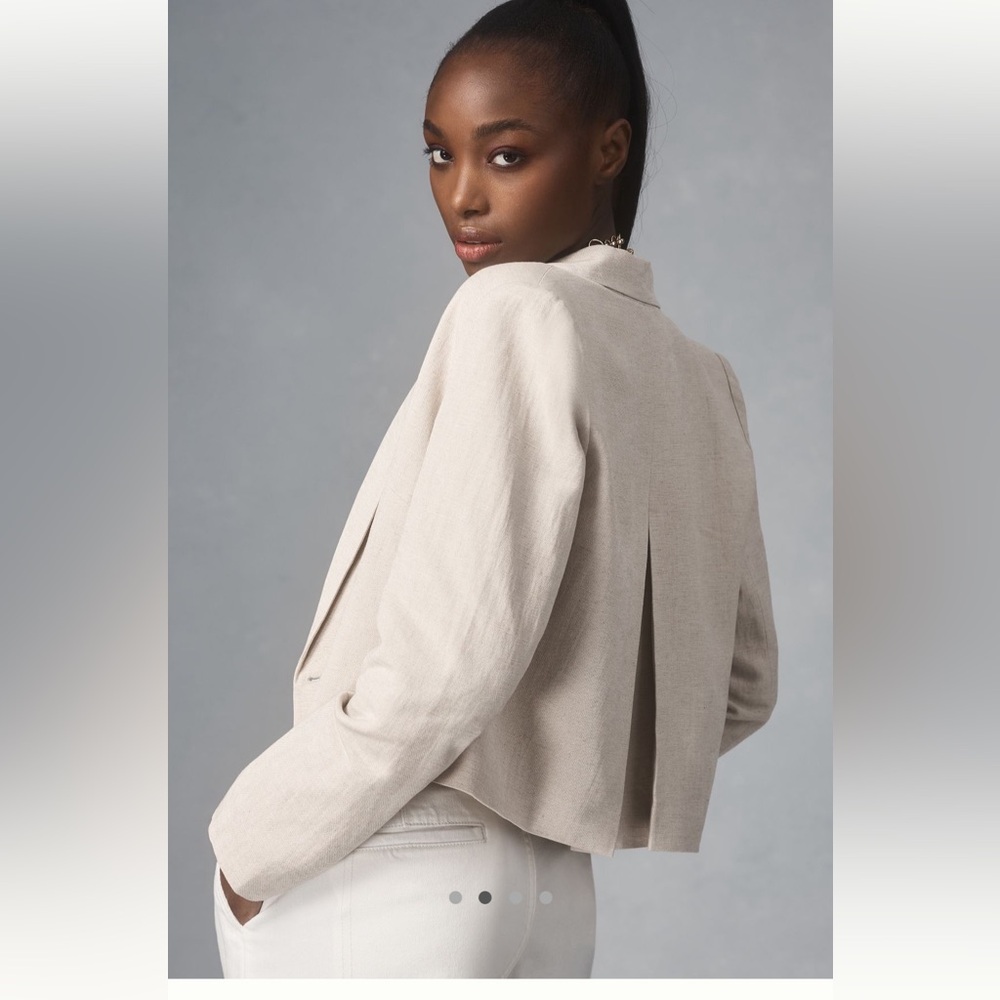 NWT Anthropologie DOLAN Pleated-Back Cropped Blazer in Sand Sz Large
